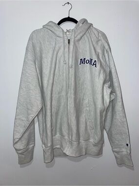 MoMA Zip-Up Hoodie in Light Gray with Navy Logo